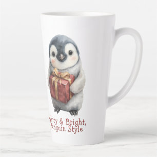 Tasse Latte Joyeux et brillant pingouin Noël