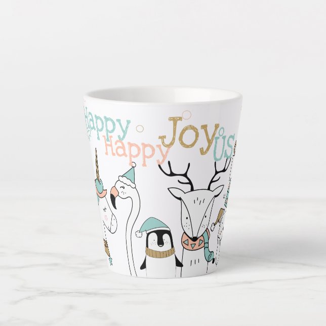 Tasse Latte Joyeux Joyeux Joyeux Joy-oUS Drôle Cartoon Animaux (Devant)