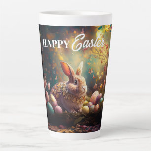 Tasse Latte Joyeux lapin de Pâques avec oeufs de Pâques