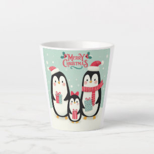 Tasse Latte Joyeux manchots enneigés de Noël