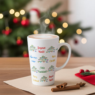 Tasse Latte Joyeux Noël et Arbre de Noël
