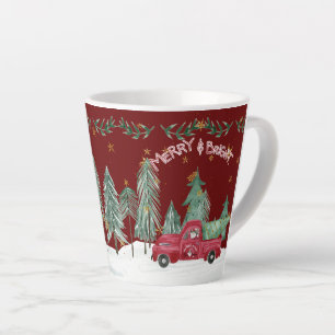 Tasse Latte Joyeux Noël Gnome Rouge Camion Étoiles arbres