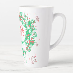 Tasse Latte Joyeux Noël lettrage et gâteaux de fêtes.
