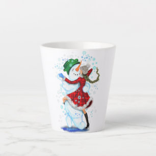 Tasse Latte Joyeux Snowman et Fille Dance Tango fête de Noël