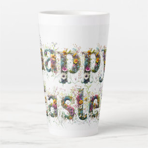 Tasse Latte Joyeux texte de Fleur sauvage décoratif de Pâques