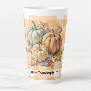 Tasse Latte Joyeux Thanksgiving Citrouilles & Feuilles d'Autom