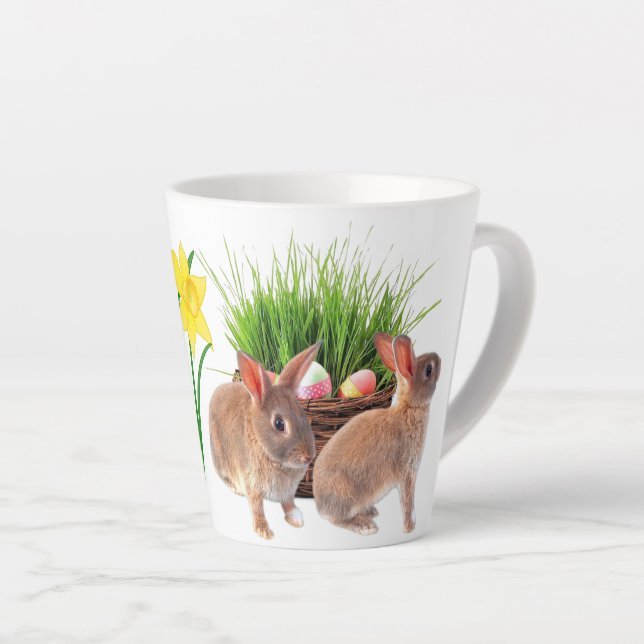 Tasse Latte Joyeux vacances de lapin de Pâques saisonnière (Angle droit)