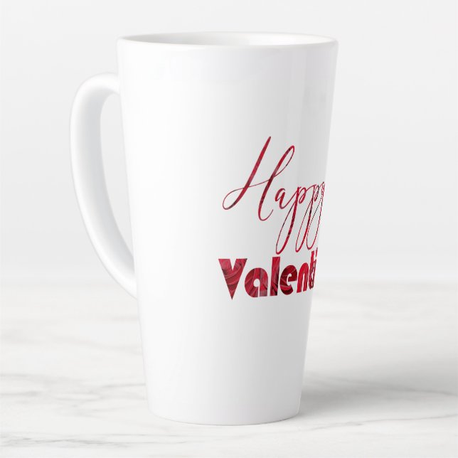 Tasse Latte Joyeux Valentin Élégant Roses Rouges Texte Romanti (Angle gauche)