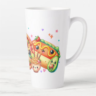 Tasse Latte Kawaii Happy Food Cute Burger, Pizza & Hotdog