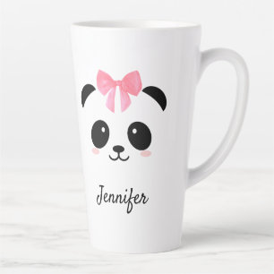 Tasse Latte Kawaii panda joli ruban rose personnalisé