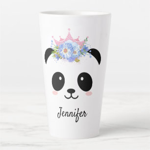 Tasse Latte Kawaii panda jolie reine florale personnalisée