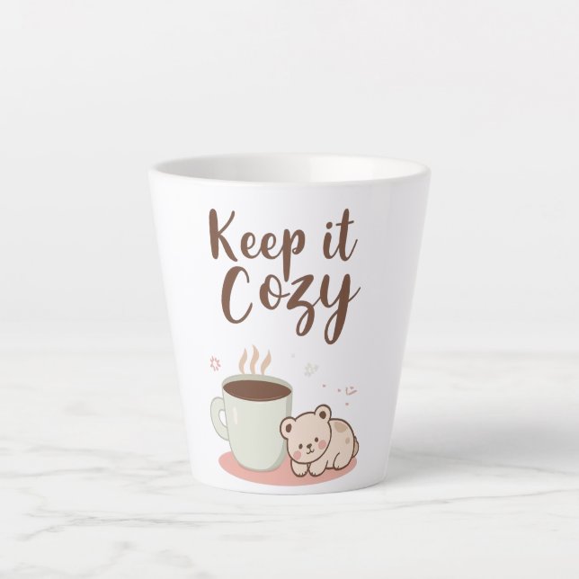 Tasse Latte "Keep it Cozy" with Sleepy Bear and Coffee (Devant)