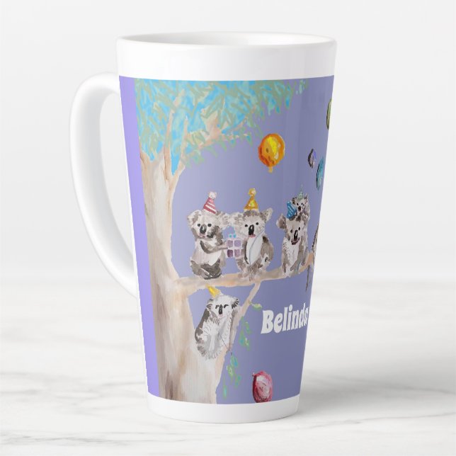 Tasse Latte Koala Aquarelle violet fête d'anniversaire Latte M (Angle gauche)