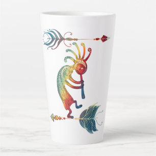 Tasse Latte Kokopelli, Autochtone Américain, Avec Deux Plumes 
