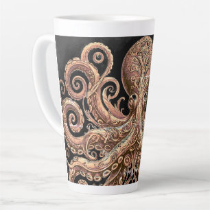 Tasse Latte Kraken Steampunk Octopus Ornate Gold et Noir