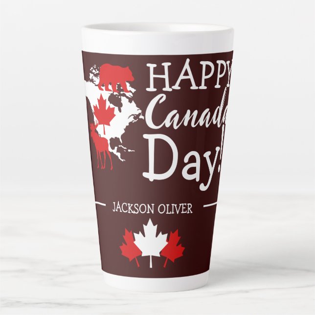 Tasse Latte La Feuille d'érable du Canada, Joyeuse fête du Can (Devant)
