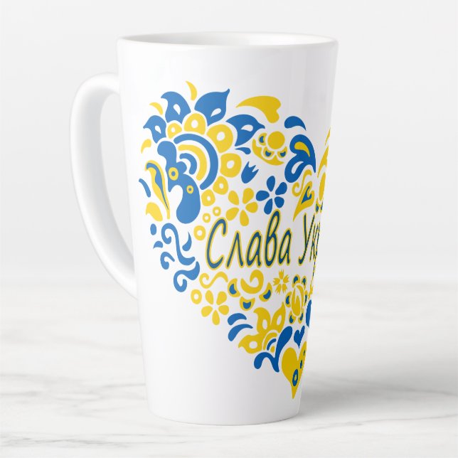 Tasse Latte La gloire de l'Ukraine Slava grand coeur  (Angle gauche)