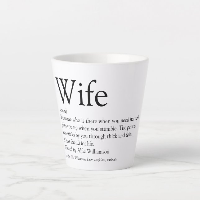 Tasse Latte La meilleure définition de femme au monde noir et  (Devant)