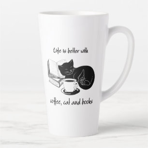 TASSE LATTE LA VIE EST MEILLEURE AVEC CAFÉ À CAFÉ ET LIVRES