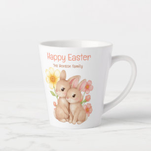 Tasse Latte Lapin aquarelle personnalisé Joyeuses Pâques 