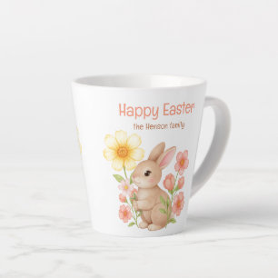 Tasse Latte Lapin aquarelle personnalisé Joyeuses Pâques 