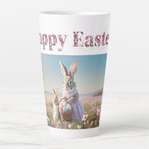 Tasse Latte Lapin de Pâques avec oeufs de Pâques Joyeux Pâques