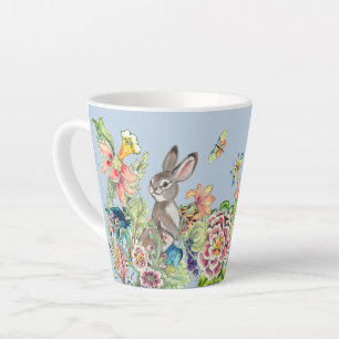 Tasse Latte Lapin Whimsical Blue Chinoiserie Floral Bunny La