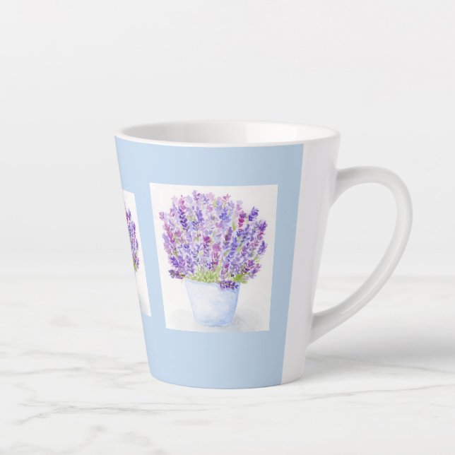 Tasse Latte Lavande florale à l'aquarelle perdue peinte à la m (Droite)