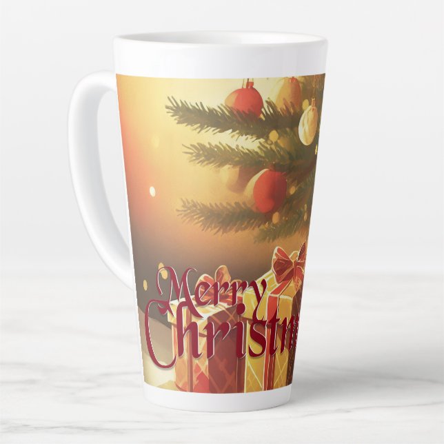 Tasse Latte Le Motif de Noël, avec des présents sous l'arbre d (Angle gauche)