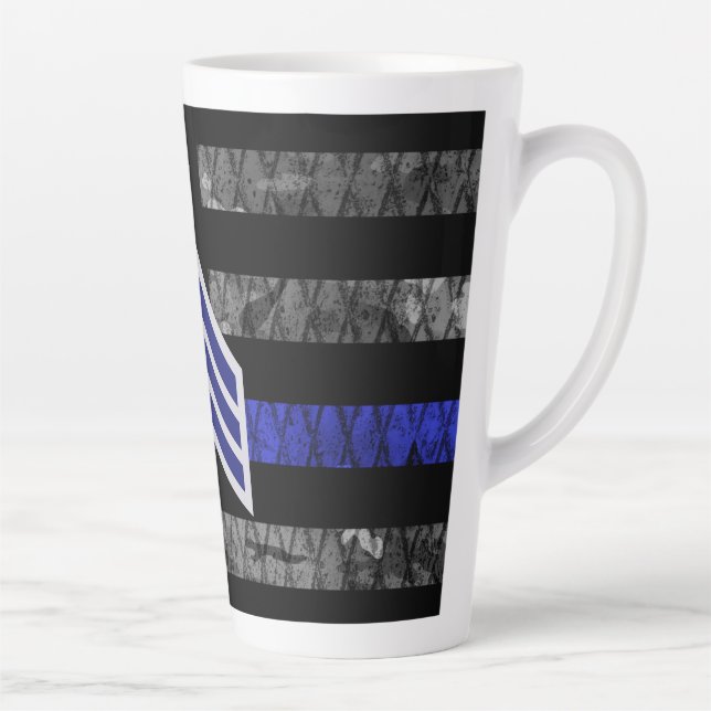Tasse Latte Le sergent Stripes Mince Ligne Bleue Distressed Dr (Droite)