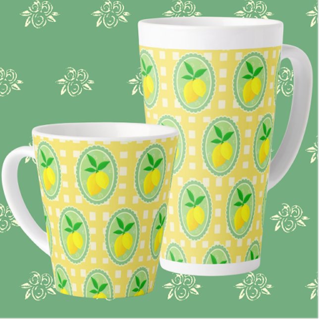 Tasse Latte Lémon jaune rétro vert printemps (Sunny yellow latte mugs to start the day of right!)