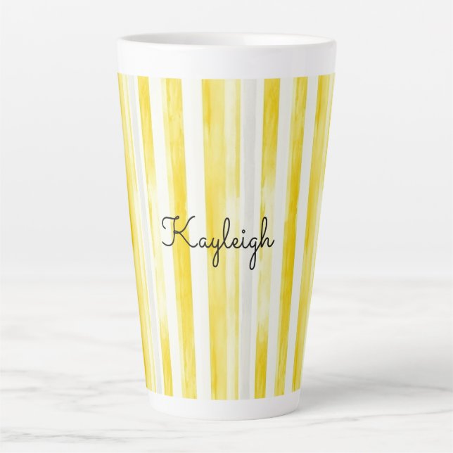 Tasse Latte Lemon Yellow Stripes  (Devant)