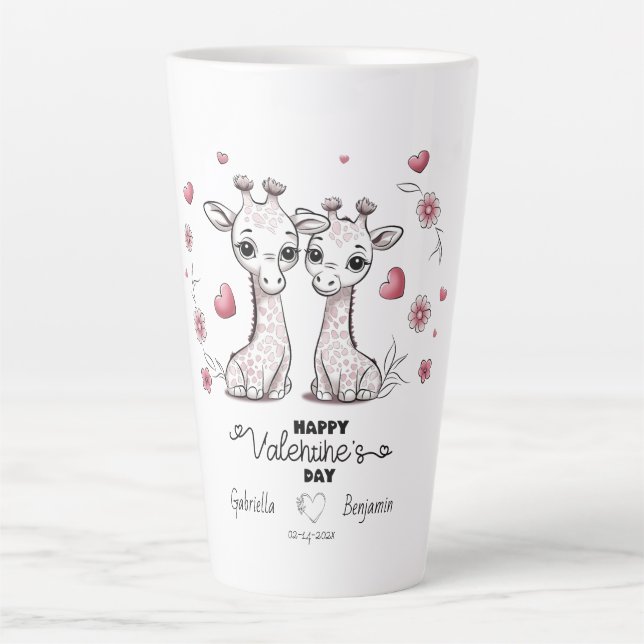 Tasse Latte Les amateurs de Giraffe de Cartoon mignonne Coeurs (Devant)