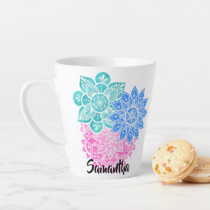 Tasse Latte Les Mandalas Florales aux couleurs bleu bleu turqu