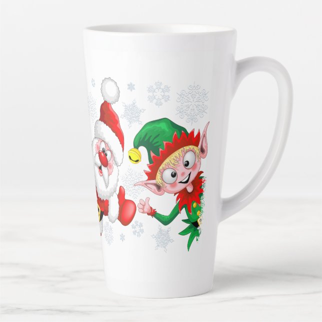 Tasse Latte Les personnages de Noël de père Noël et Elf (Droite)