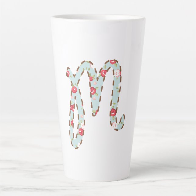 Tasse Latte LETTRE FLORALE MINTE rose M (Devant)
