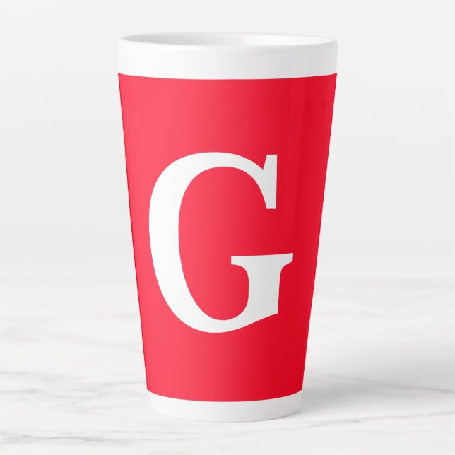 Tasse Latte Lettre initiale Monogramme Rouge Blanc Plaine Simp (Devant)
