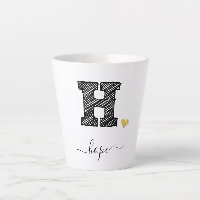 Tasse Latte LETTRE MONOGRAPHIQUE D'ÉCRAN RÉtro H, TÊTE (Devant)