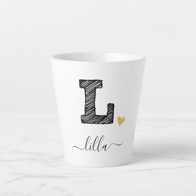Tasse Latte LETTRE MONOGRAPHIQUE D'ÉCRAN RÉtro L, TÊTE (Devant)