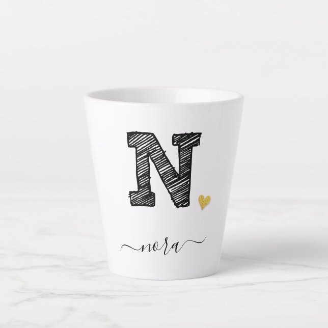 Tasse Latte LETTRE MONOGRAPHIQUE N RÉtro, BOUGIE EN RÉTARTE (Devant)