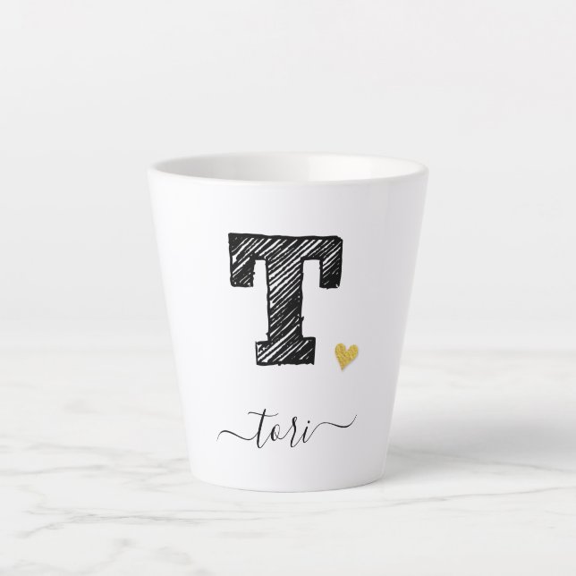Tasse Latte LETTRE MONOGRAPHIQUE T RÉtro, TÊTE (Devant)