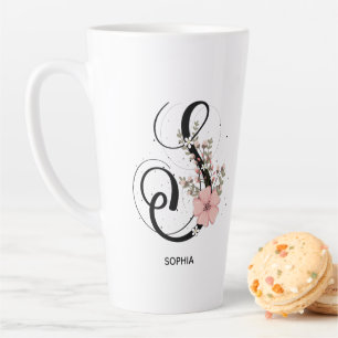 Tasse Latte Lettre script S Alphabet Floral Monogramme Flower