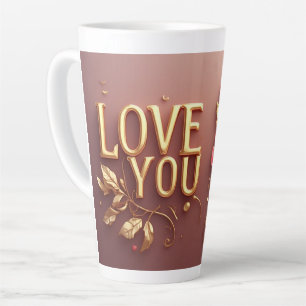 Tasse Latte Lettres dorées 'Je t'aime' avec perle florale roug