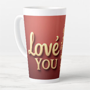 Tasse Latte Lettres dorées 'Je t'aime' avec perle florale roug