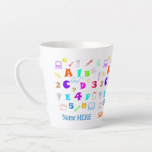 Tasse Latte Lettres, numéros et fournitures scolaires colorées