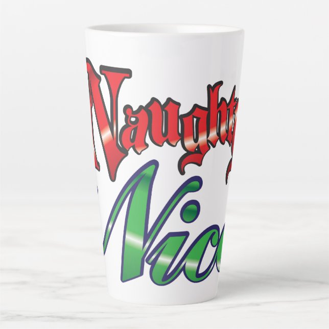 Tasse Latte Lettres rouges rétro Noël, Naughty ou Nice (Devant)