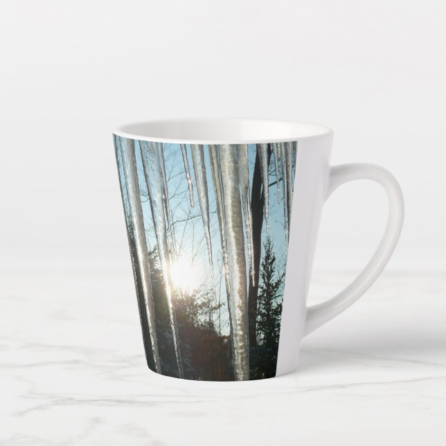 Tasse Latte Lever du soleil à travers Icicles hiver Photograph (Droite)