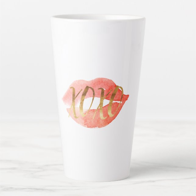 Tasse Latte Lèvres Aquarelle XOXO Gold (Devant)