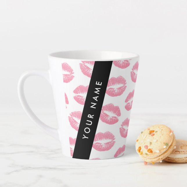 Tasse Latte Lèvres Roses, Baiser, Baguette à lèvres, Votre Nom (En situation)
