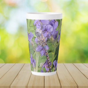 Tasse Latte Libellule Darner aux Yeux Bleus sur Fleurs Violett